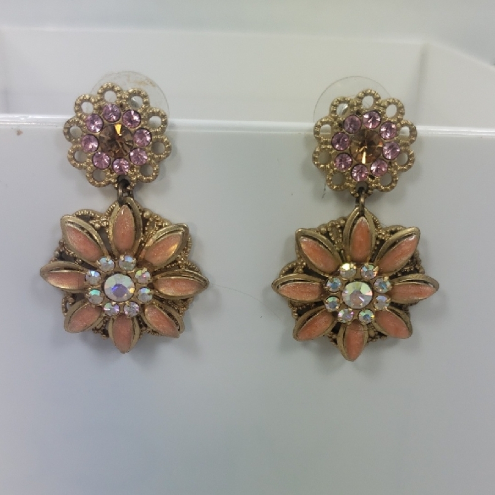 Carolee Gold and Pink Floral Earrings